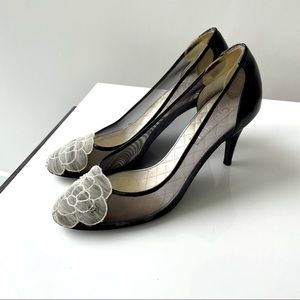 Chanel Black Mesh Camellia Pumps